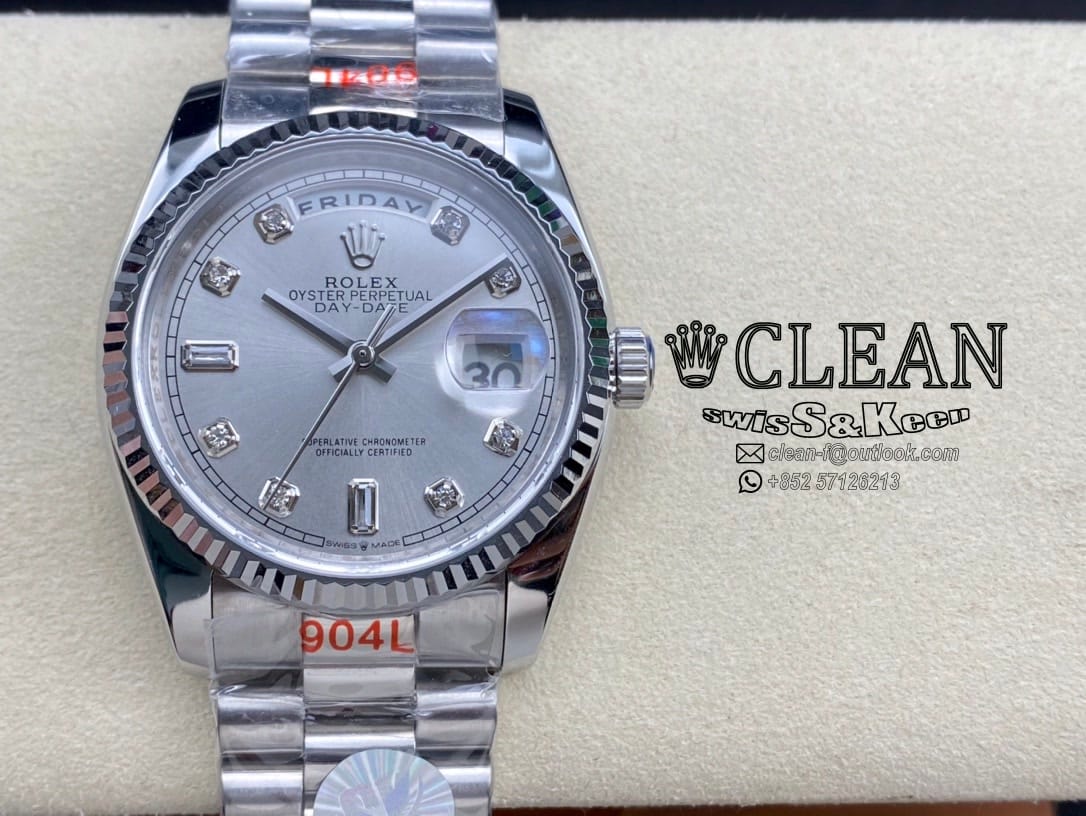 2ca9bba63be62c6091bf27835e5c26fa ROLEX DAY-DATE SILVER DIAL 36MM - Image 1