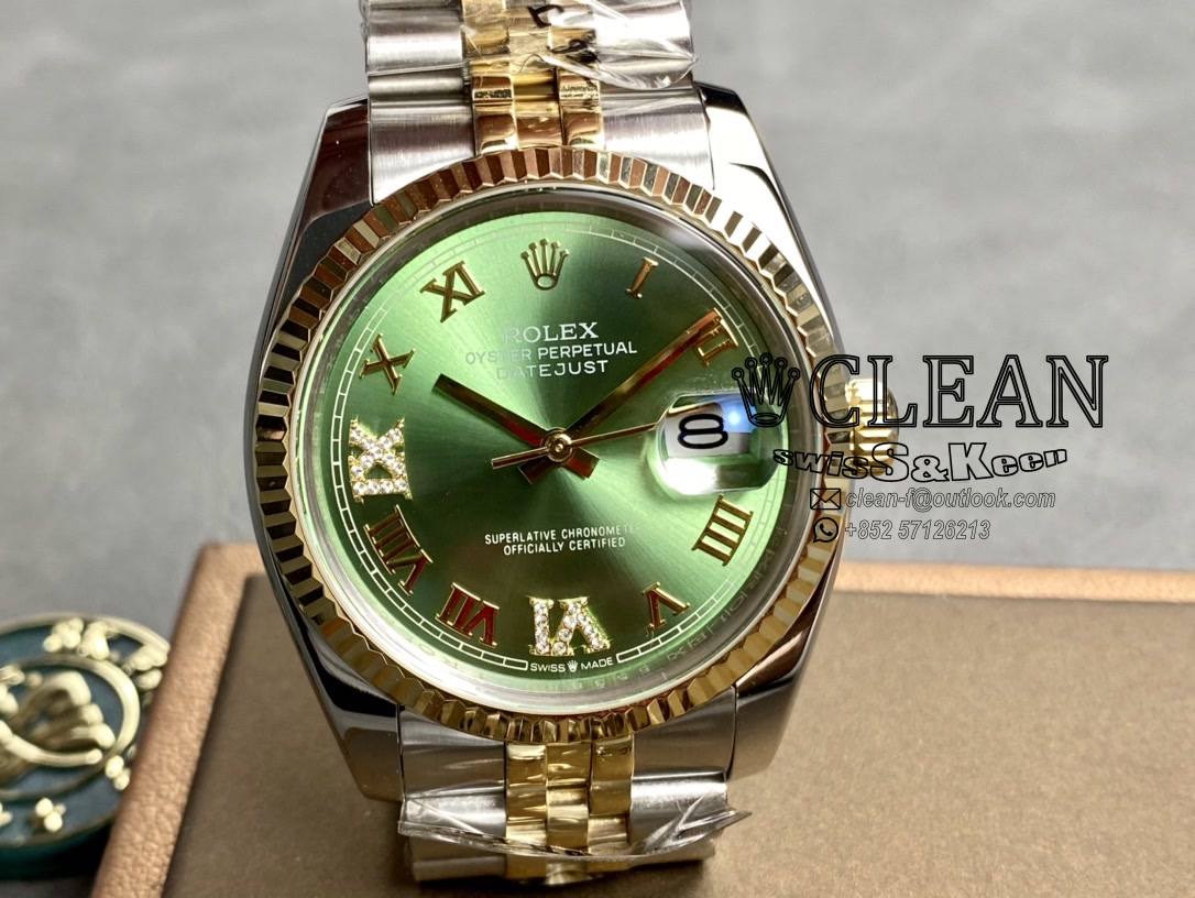 3f17fe95ab133b1f7366c22046e20473 ROLEX DATEJUST GREEN DIAL 36MM - Image 1